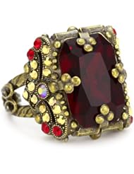 Sorrelli "Ruby Cocktail" Vintage Emerald Cut Red and Gold Crystal Cocktail Adjustable Ring