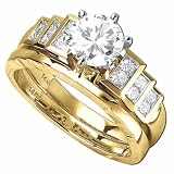 14K Yellow Gold Astounding Ladies Diamond Wedding Ring Set (Center stone is not included)