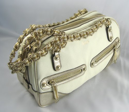 Gucci Handbags(Off White/Gold) 152462 Capri Small Leather Shoulder Bag with Signature Web