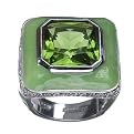 Square Cubic Zirconia Ring with Pavé Border - Green/ Jade