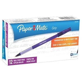 Paper Mate Write Bros. Grip Stick Medium Point Ballpoint Pens, 12 Purple Ink Pens (8233787)