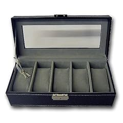 Original Charmate� 5er Uhrenbox Uhrenschatulle Schmuckschatulle mit Sichtfenster aus schwarzem langlebigen Kunstleder f�r gro�e Herren Uhren