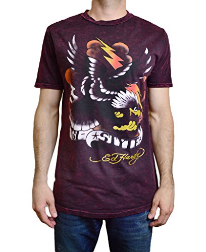 Ed Hardy Men's T Shirt Eagle Lightning 67 Style Medium Burgundy Mineral
