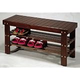 Cherry Finish Quality Solid Wood Shoe Bench With Storage