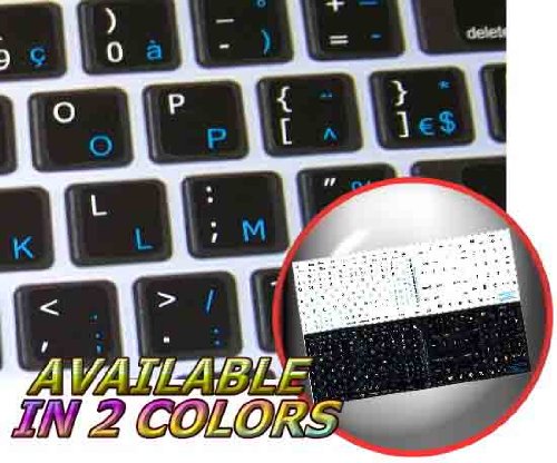 MAC ENGLISH-FRENCH AZERTY KEYBOARD STICKERS BLACK BACKGROUND FOR DESKTOP, LAPTOP AND NOTEBOOK