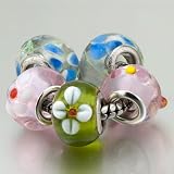 Pugster 5 Green Pink Flower Pandora Beads Bracelets