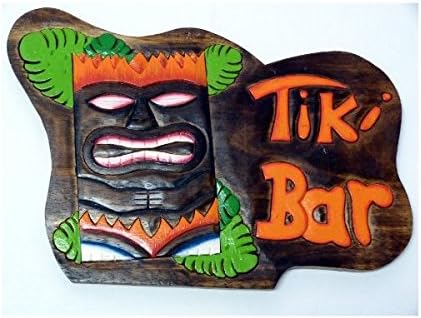 TBI Tiki Bar Sign with Tiki Statue and Palm Branches