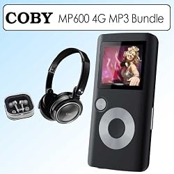 Coby MP600-4G 4GB MP3 Player FM Radio Black Bundle With Coby CV215 Folding Deep Bass Headphones Isolation Jammerz Earphones Combo Black