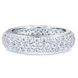 Sterling Silver 925 3-Row Cubic Zirconia CZ Eternity Band Ring - Women's Engagement Wedding Band Ring