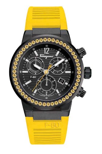 Ferragamo Women's F55LCQ68Y09 SR05 F-80 Blue Sapphires on Bezel Ring Chronograph Watch