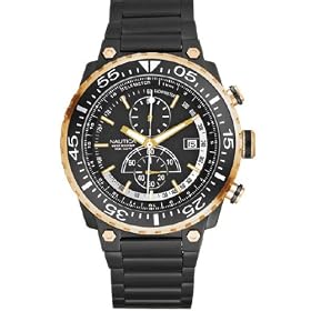 NAUTICA ECLIPSE CHRONO CHRONOGRAPH MEN'S WATCH BLACK & ROSE GOLDTONE N19511G