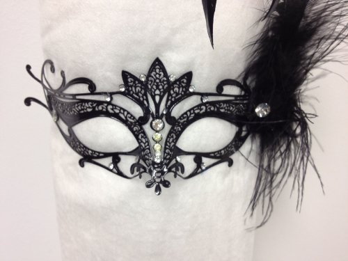 Best Price Laser Cut Metal Venetian Mask Black with Rhinestone and FeathersB009AYZN4K