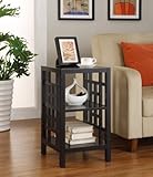 Black Square Lattice Accent Table with Shelves