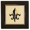 Ceramic Fleur de Lis Old World Design Framed Trivet or Tile, Cream