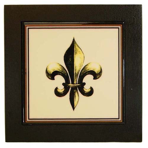 Ceramic Fleur de Lis Old World Design Framed Trivet or Tile ~2 colors, Cream