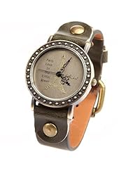 Ladys PU Leather Strap Eiffel Towel Pattern Accent Quartz Wristwatch Timepiece - Dark Green SWWM6-144661
