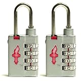 Set of Two 4 Dial Heavy Duty Safeskies TSA Accepted Combination Locks Cool Silver