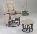 Deluxe Style Rocking Swivel Glider Chair w/Ottoman in Bone Leatherette
