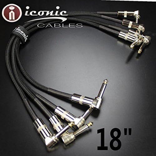 4 Pack 1/4" Right Angle 18" 1.5 ft Effects Pedal Patch Jumper Cables Cords Tweed