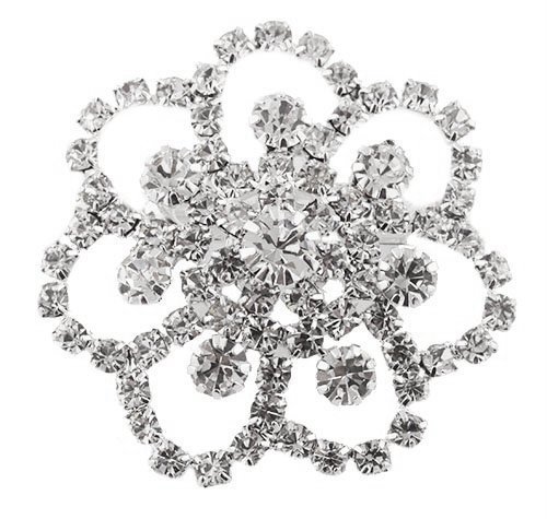 2 Pieces of Silvertone with Clear Iced Out Symmetrical Flower Style Brooch & Pin Pendant