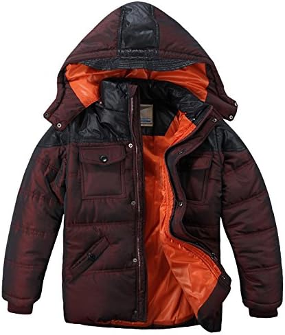 XiaoYouYu Big Boy's Winter Hooded Zipper & Snaps Thickened Snow Coats US Size 14 Date Red
