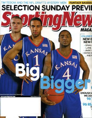 Sporting News March 15 2010 Cole Aldrich & Xavier Henry & Sherron Collins/Kansas Jayhawks on Cover, Tim Tebow and the NFL Draft's Mystery Men, Fantasy Baseball 2010, Steve Nash/Phoenix Suns, Golden Tate/Notre Dame, Justin Verlander/Detroit Tigers