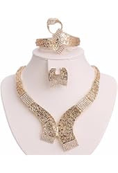 Moochi 18K Gold Plated Crystal Golden Necklace Earrings Ring Bracelet Jewelry Set Costume Wedding