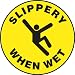 Accuform Signs MFS723 Slip-Gard Adhesive Vinyl Round Floor Sign, Legend "SLIPPERY WHEN WET" with Graphic, 17" Diameter, Black on Yellow