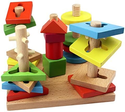 Miwit Shape Color Recognition Geometric Board Block,Stacking Sort Chunky Puzzle Toys for Kids & Toddlers