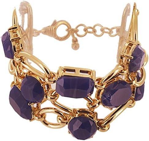 Designer Triple Chain Link Bracelet with Stones: Gold / Blue - AtStyle247