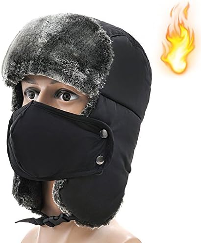 Winter Trapper Trooper Hat Camande Ear Flaps Russian Bomber Ushanka Hunting Hat Black