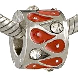 April Bithstone Red Drop Pattern Birthstone Charm Bead Fits Pandora Bracelet