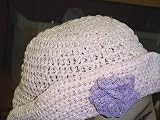 Ht56, Hand Crocheted Baby Pink Gimp Children and Teens Floppy Hat with Crocheted Lilac Gimp Rosette