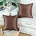 CaliTime Pack of 2 Silky Throw Pillow Covers Cases for Couch Sofa Bed Modern Light Weight Dyed Striped 18 X 18 Inches Coffee