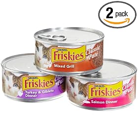 Friskies Cat Food Classic Pate Variety Pack (Salmon, Mixed Grill, Turkey & Giblets), 5.5-Ounce Cans (Pack of 24)