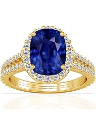 18K Yellow Gold Cushion Cut Blue Sapphire Ring With Sidestones (GIA Certificate)