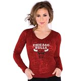 NBA Touch by Alyssa Milano Chicago Bulls Ladies Burnout Thermal V-neck Long Sleeve Premium T-Shirt - Red (Small)