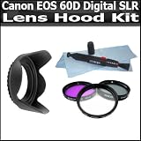 Lens Hood Kit For Canon EOS 60D Digital SLR Camera Includes 67mm Hard Lens Hood + 3 pc High Res. Filter Kit + LCD Lens Cleaner