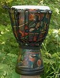Tribal Motif Sarong Design Djembe Drum- 11-12 Tall x 7-8 Head