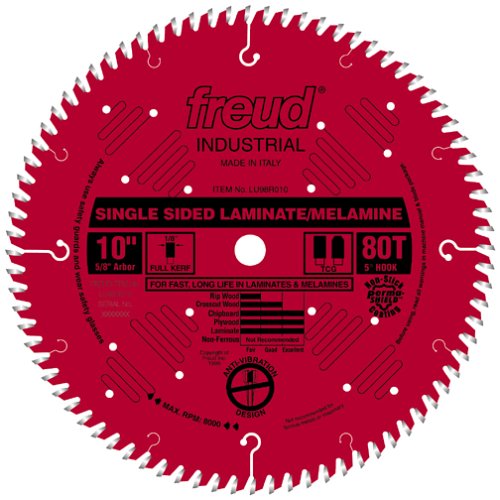 Freud LU98R010 10-Inch 80 Tooth TCG Single Sided Laminate and Melamine Cutting Saw Blade with 5/8-Inch Arbor and PermaShield Coating