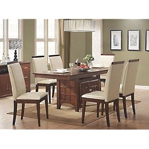 7pc Dining Table and Chairs Set White Vinyl Distress Walnut Finish by Coaster