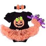 Gmasking 子供ドレス 女の子ワンピース リボン飾り付き 一歳プレゼント カボチャ図案 ハロウィンデザイン (M(3-6Months), セット3)