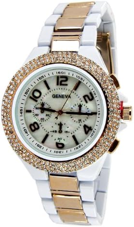 Geneva Fancy Platinum Rhinestone Accented Link Watch-White Rose Gold