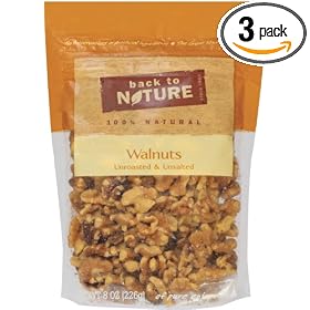 Back To Nature Walnuts, Unroasted & Unsalted, 8-Ounce Pouches (Pack of 3)