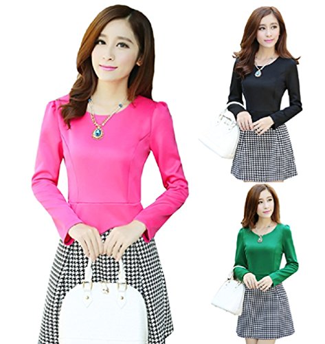 【ARINCO】 ギンガムチェック 切り替え ワンピース スリム効果 春 レディース 大きい サイズ M K XL XXL