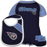 NFL Tennessee Titans Newborn Navy Blue-Light Blue Creeper, Bib & Bootie Set (0-3 Months)