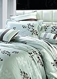 4-pc Elegant Light Green Floral Tencel Duvet Cover Bedding Set Full / Queen ....