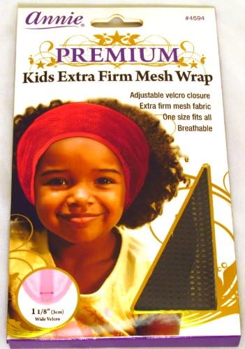 Annie Premium Kids Extra Firm Mesh Wrap - Black, Adjustable, velcro closure, mesh fabric, fabric, breathable, one size fits all, 1 1/8'', holds your hair in place, turban, headband, cap
