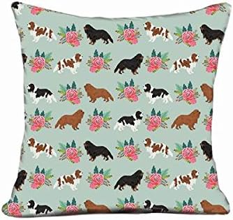 Bed Pillowcase Cavalier King Charles Spaniel Dog Florals Flower Mint Floral Dog Dog Breed Fabric Pillow Case (20" X 20")