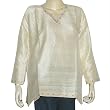 Lady Cream Shirt Silk Long Sleeve Top Blouse Embroidery Size L (tps002)